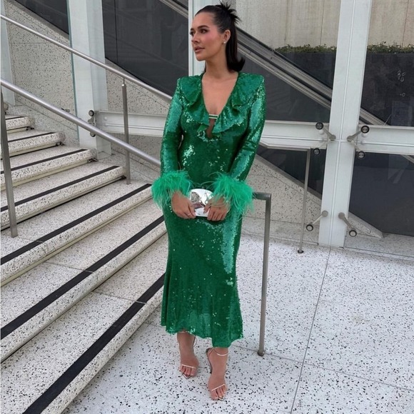 Self portrait Holiday Green Formal Sequin midi dress size 6 - Picture 2 of 13